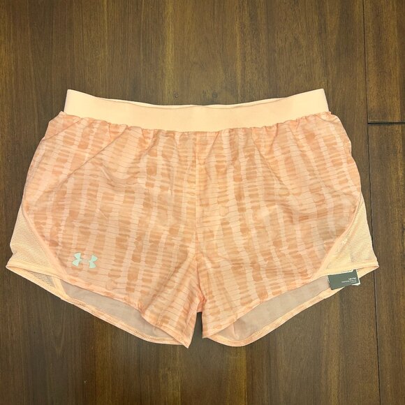 NWT Under Armour Women's Mileage Heatgear Printed Running Shorts Peach Size MD/M - Picture 1 of 14